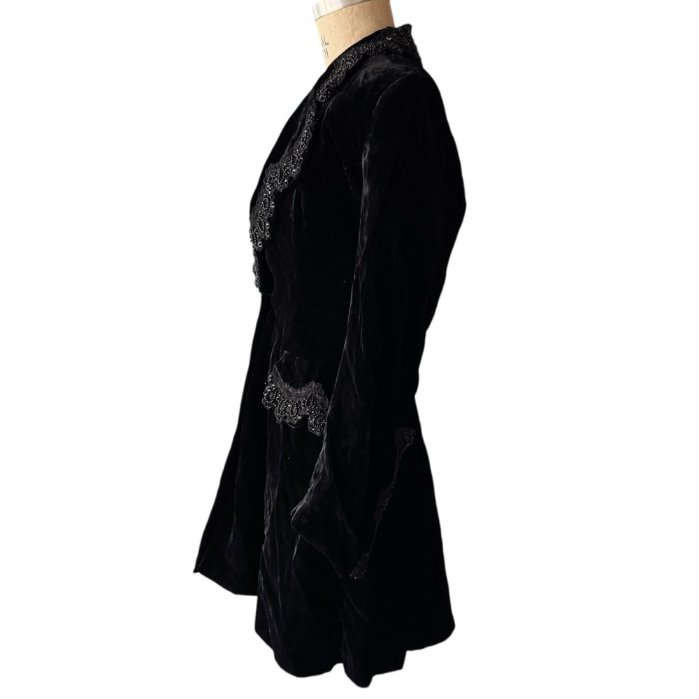 Vintage 1993 Anna Sui Black Velvet Beaded Edwardian Frock Coat - Picture 8 of 14